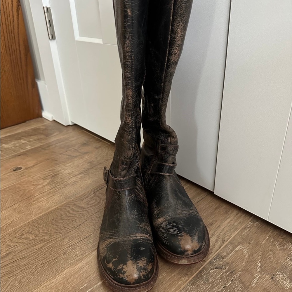 Bed Stu Distressed Black and Brown Leather Boots - Picture 3 of 10